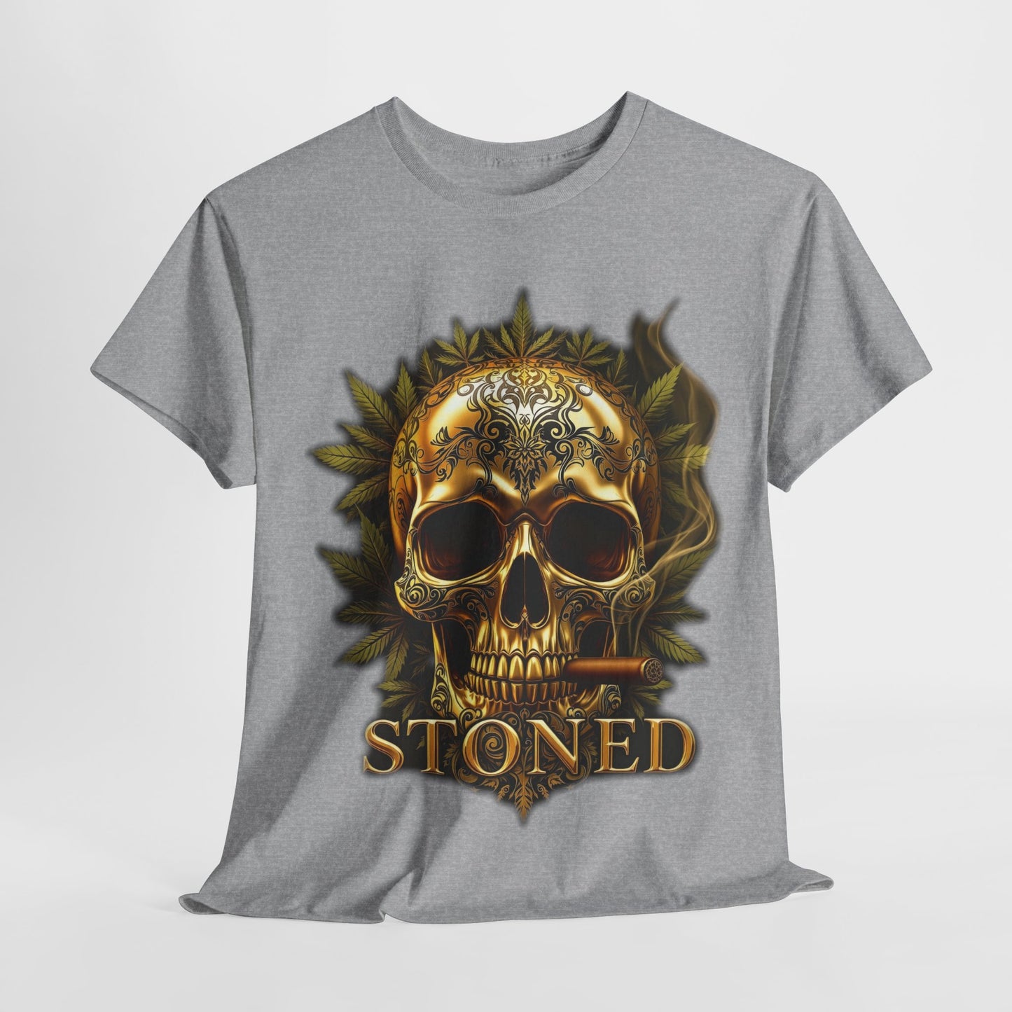 420 Gold Stoned Skull Unisex Heavy Cotton Tee - 312tshirts 2