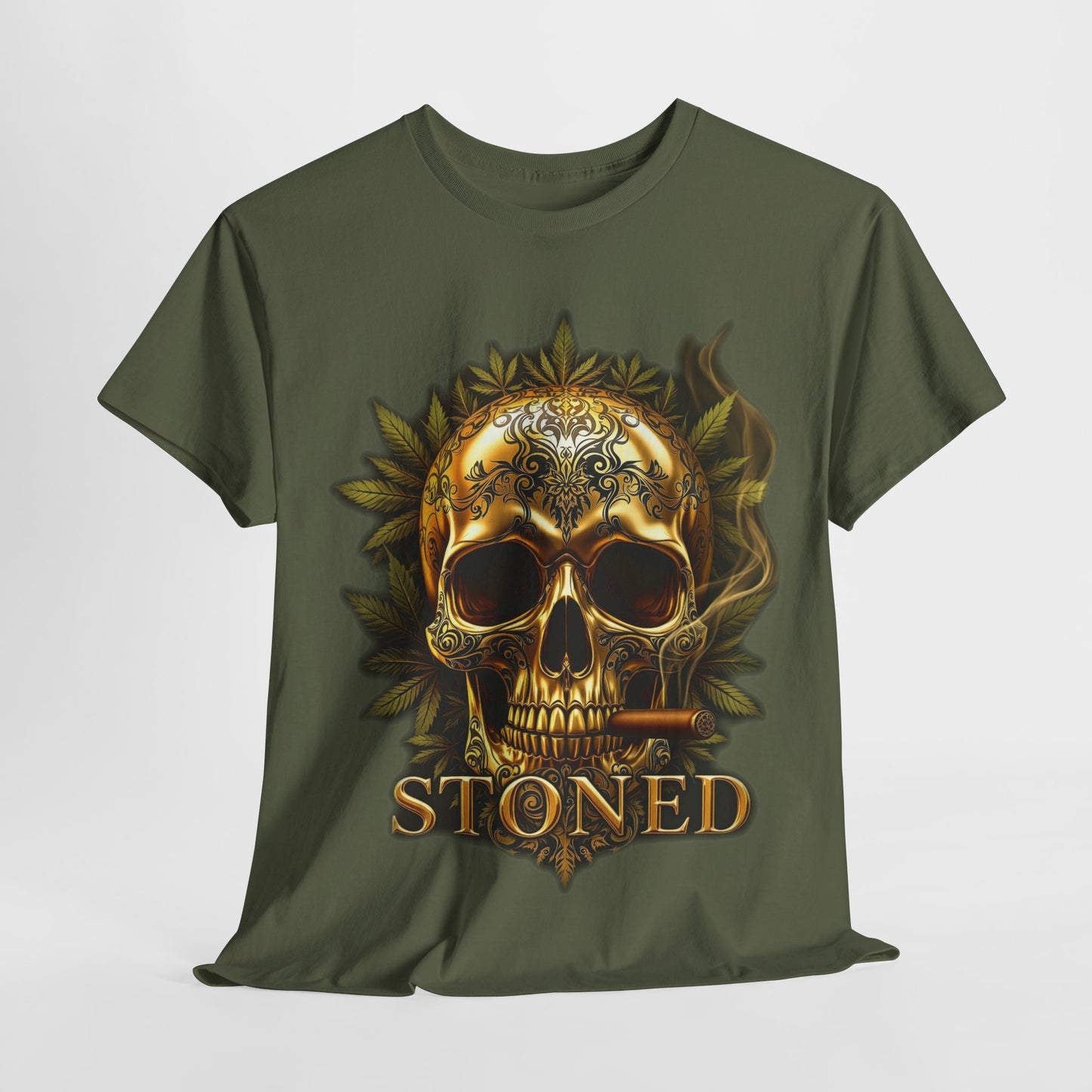 420 Gold Stoned Skull Unisex Heavy Cotton Tee - 312tshirts 2