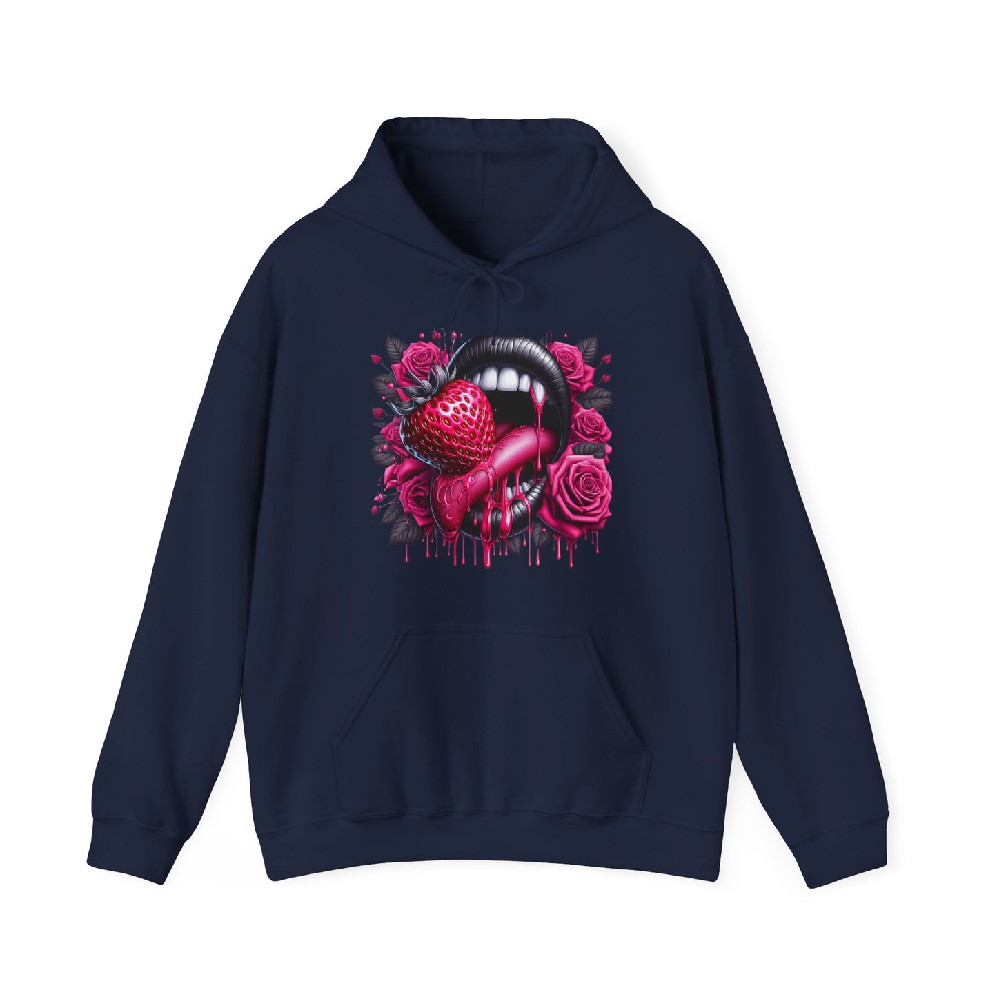 Vampy Lips, Strawberry & Roses Unisex Heavy Sweatshirt Hoodie