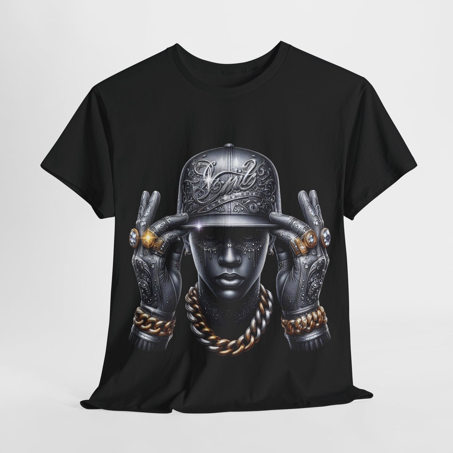 Metallic Man with Hat & Bling #4 Unisex Heavy Cotton Tee - 312tshirts 2