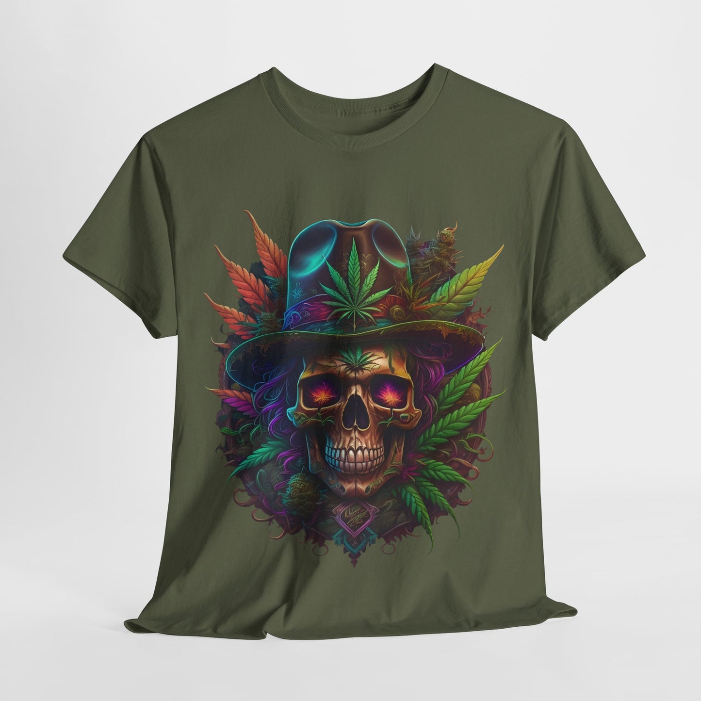 420 Psychedelic Skull & Hat Unisex Heavy Cotton Tee - 312tshirts 2