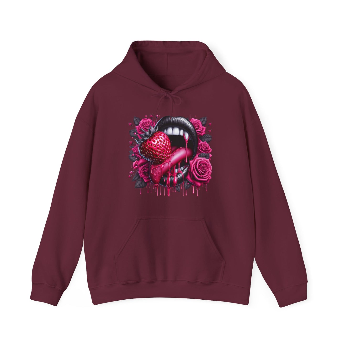 Vampy Lips, Strawberry & Roses Unisex Heavy Sweatshirt Hoodie