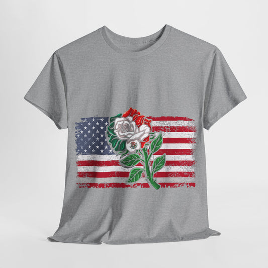 Vintage USA Flag & Mexico Rose #1 Unisex Cotton Tee - 312tshirts 2