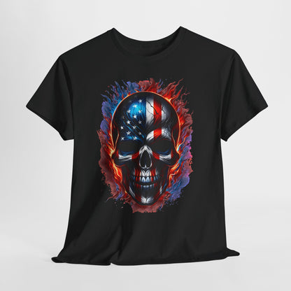 U.S Flag Skull Face #1 Unisex Heavy Cotton Tee