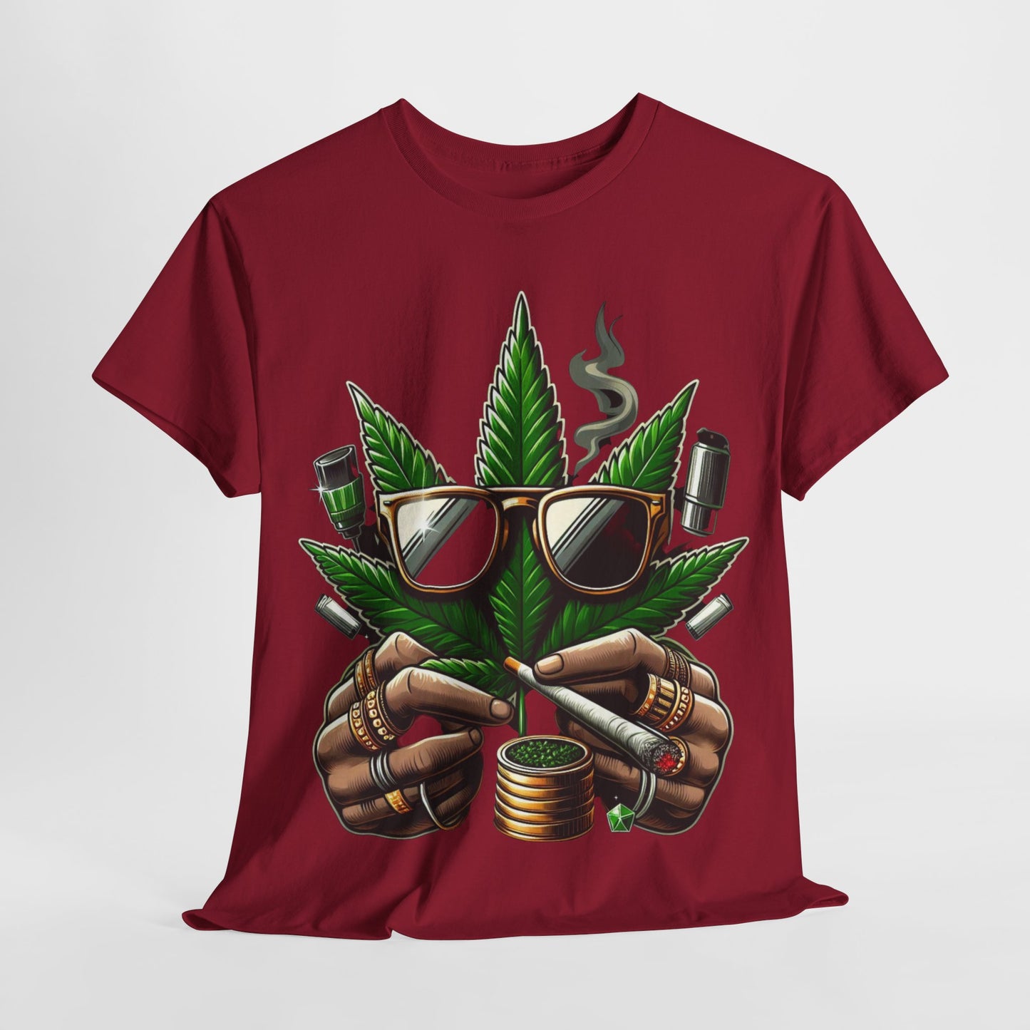 420 Smoking Leaf Head Unisex Heavy Cotton Tee - 312tshirts 2