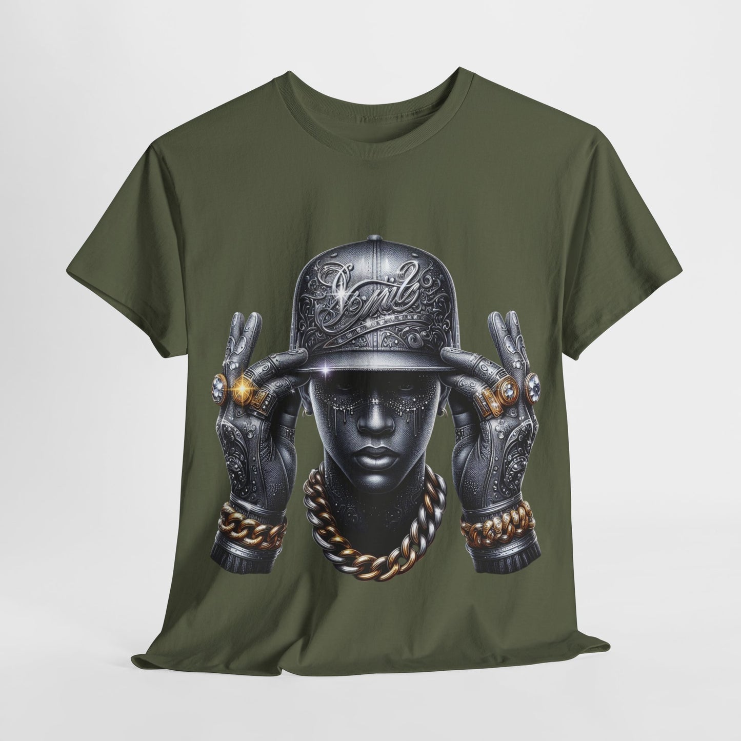 Metallic Man with Hat & Bling #4 Unisex Heavy Cotton Tee - 312tshirts 2