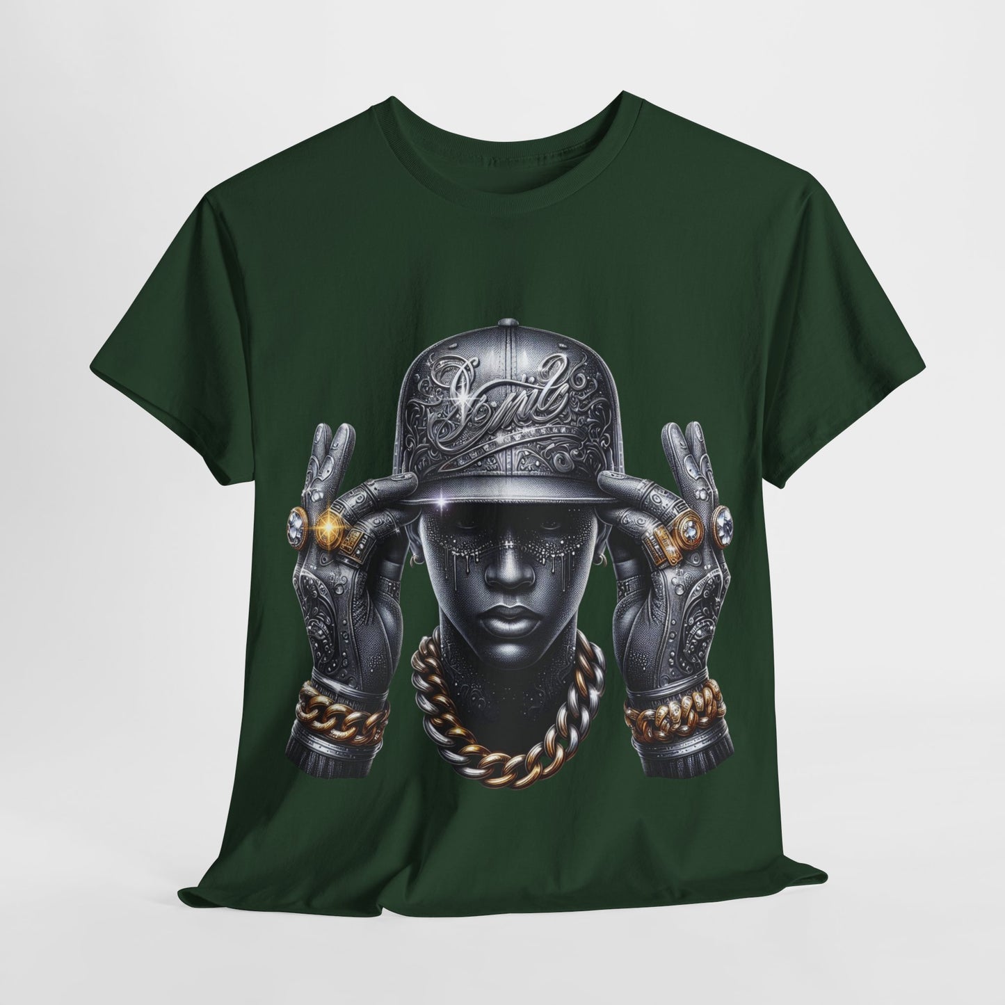 Metallic Man with Hat & Bling #4 Unisex Heavy Cotton Tee - 312tshirts 2