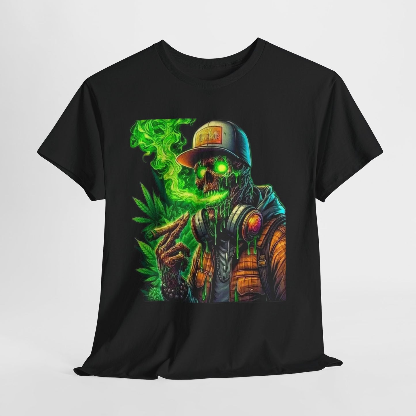 420 Urban Skeleton Man Green Smoke Unisex Heavy Cotton Tee