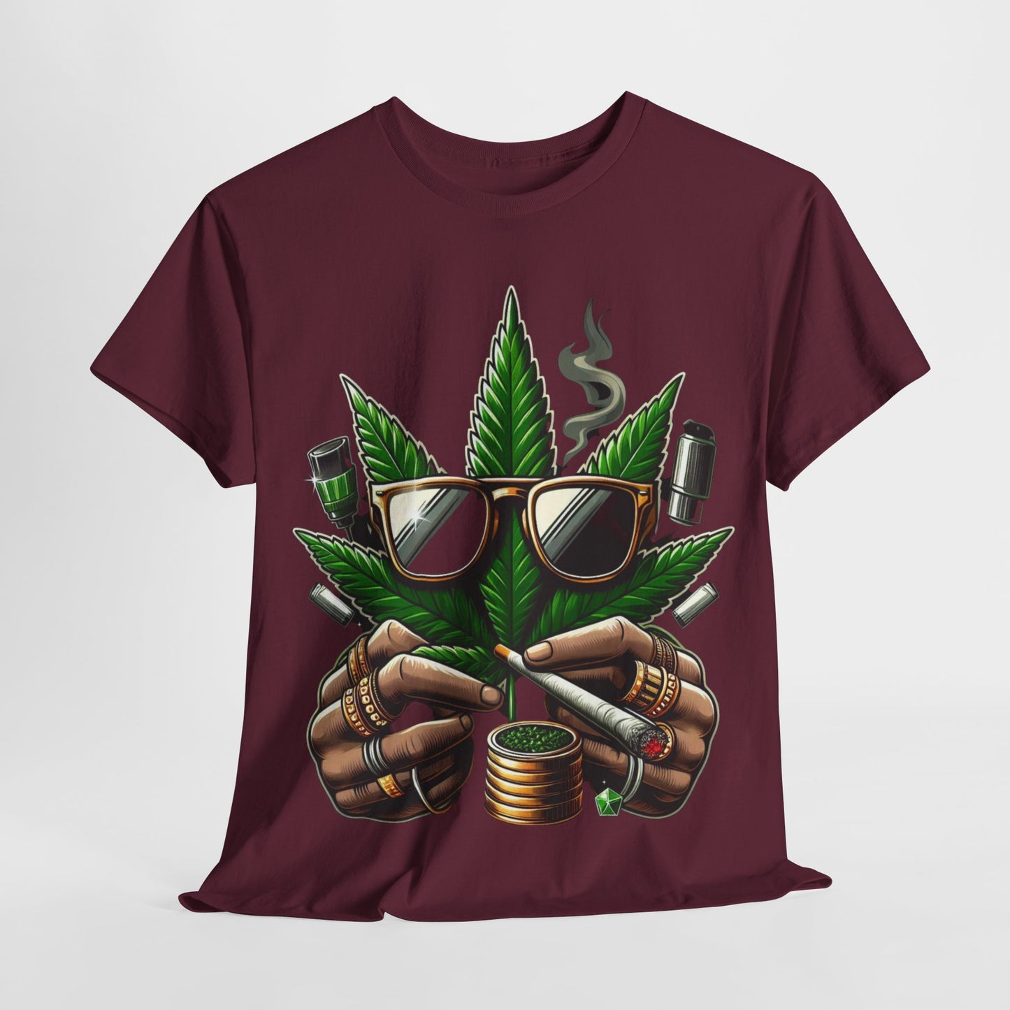420 Smoking Leaf Head Unisex Heavy Cotton Tee - 312tshirts 2