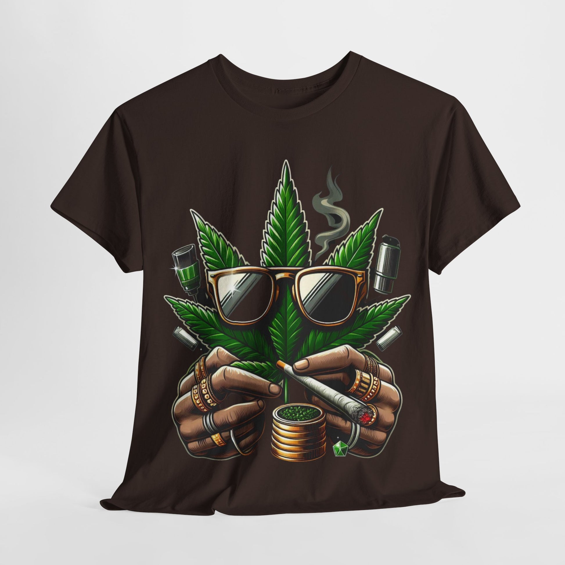 420 Smoking Leaf Head Unisex Heavy Cotton Tee - 312tshirts 2