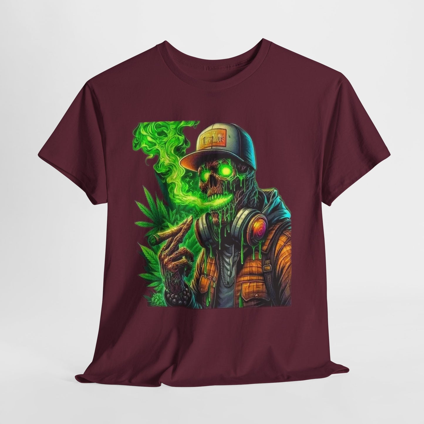 420 Urban Skeleton Man Green Smoke Unisex Heavy Cotton Tee