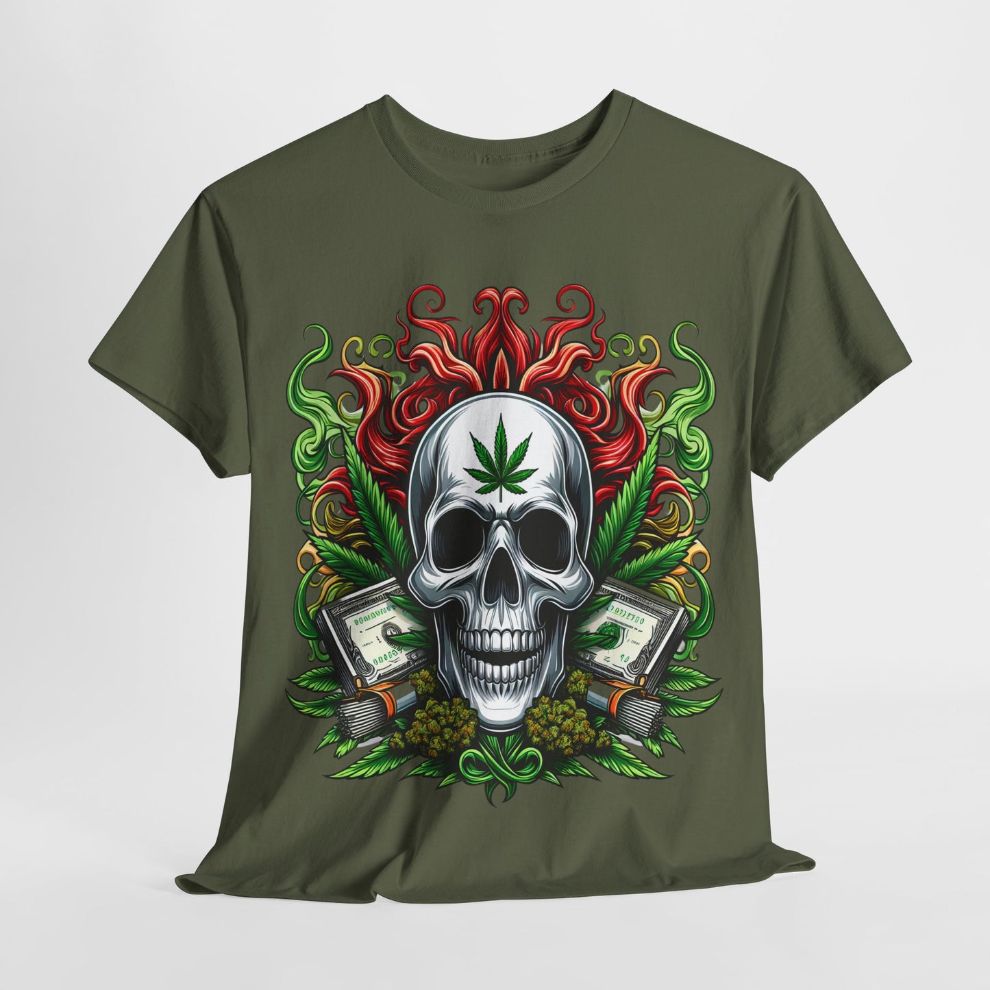 420 Skull & Money #2 Unisex Heavy Cotton Tee - 312tshirts 2