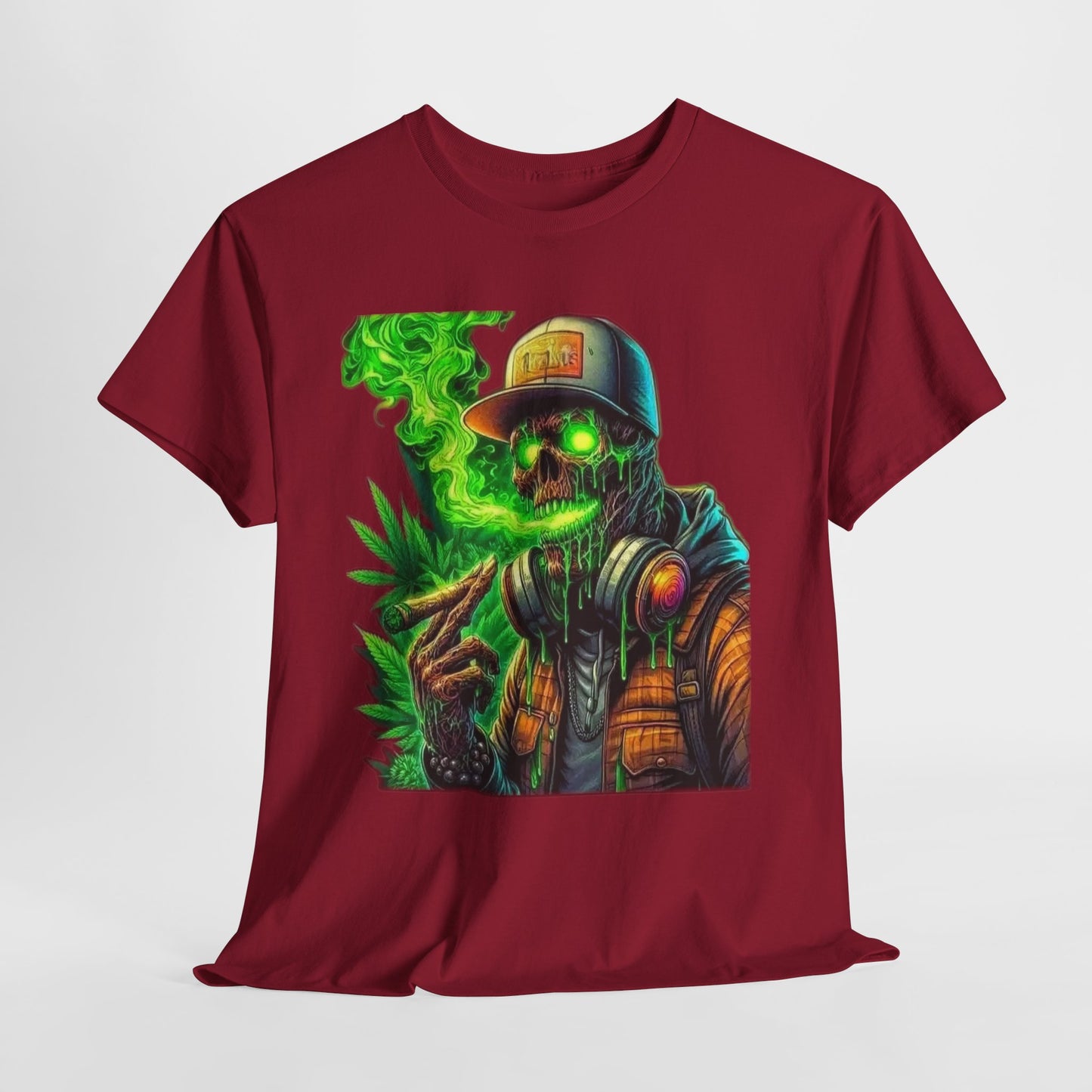 420 Urban Skeleton Man Green Smoke Unisex Heavy Cotton Tee