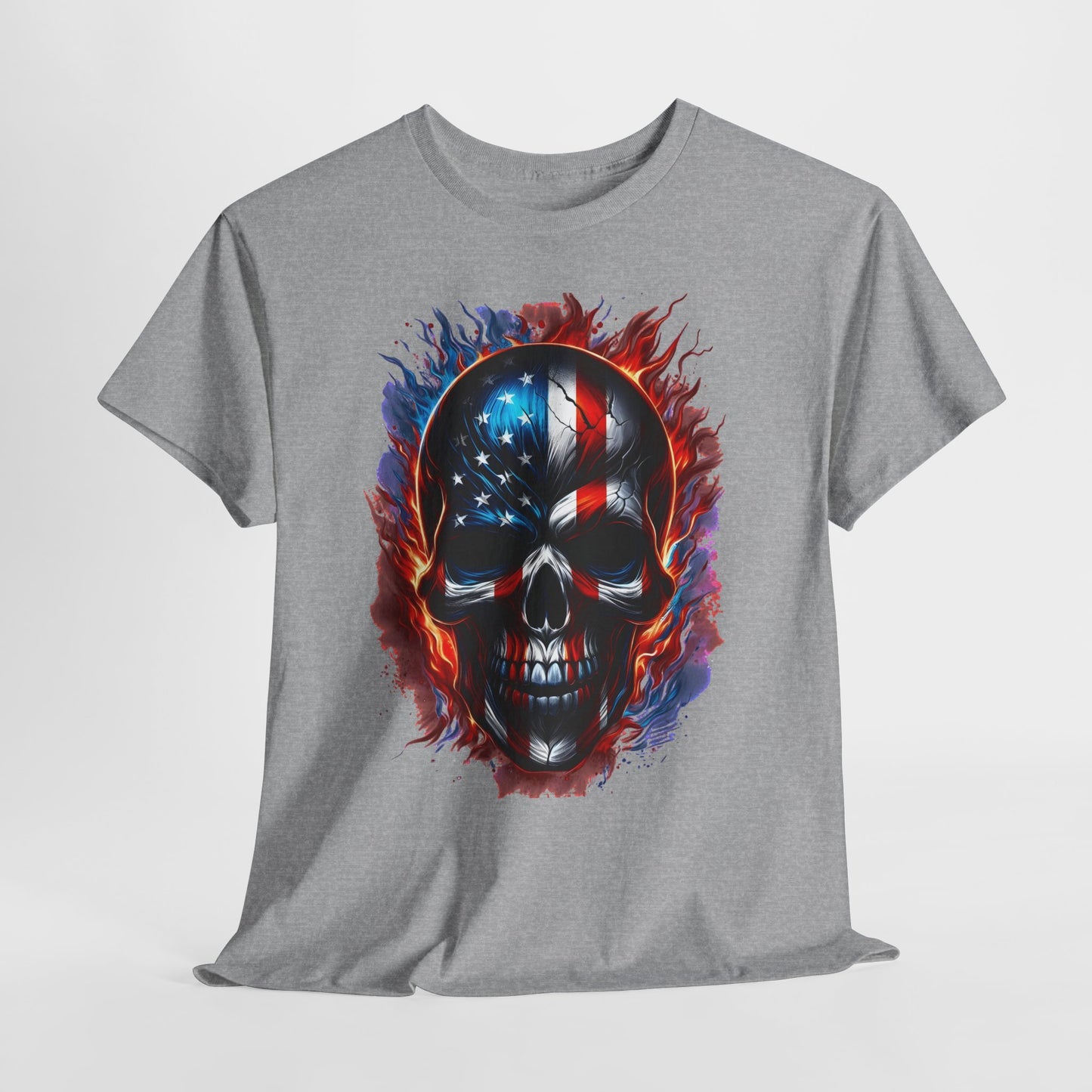 U.S Flag Skull Face #1 Unisex Heavy Cotton Tee