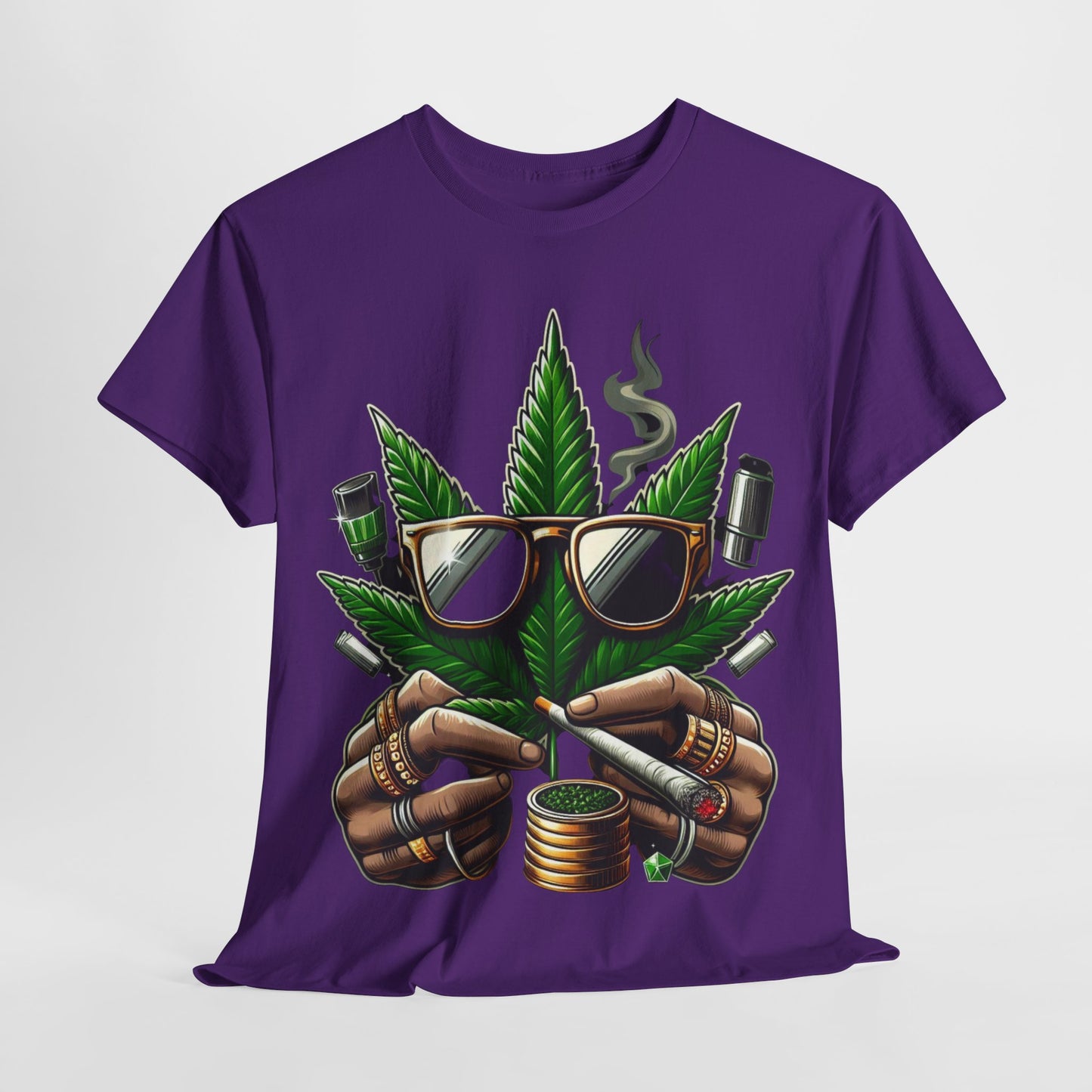 420 Smoking Leaf Head Unisex Heavy Cotton Tee - 312tshirts 2