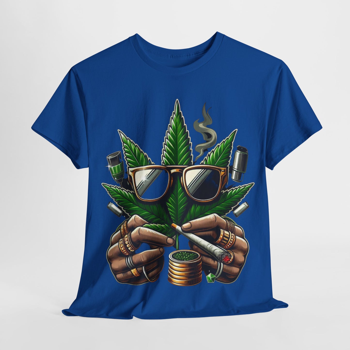 420 Smoking Leaf Head Unisex Heavy Cotton Tee - 312tshirts 2