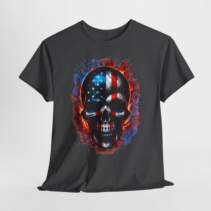 U.S Flag Skull Face #1 Unisex Heavy Cotton Tee